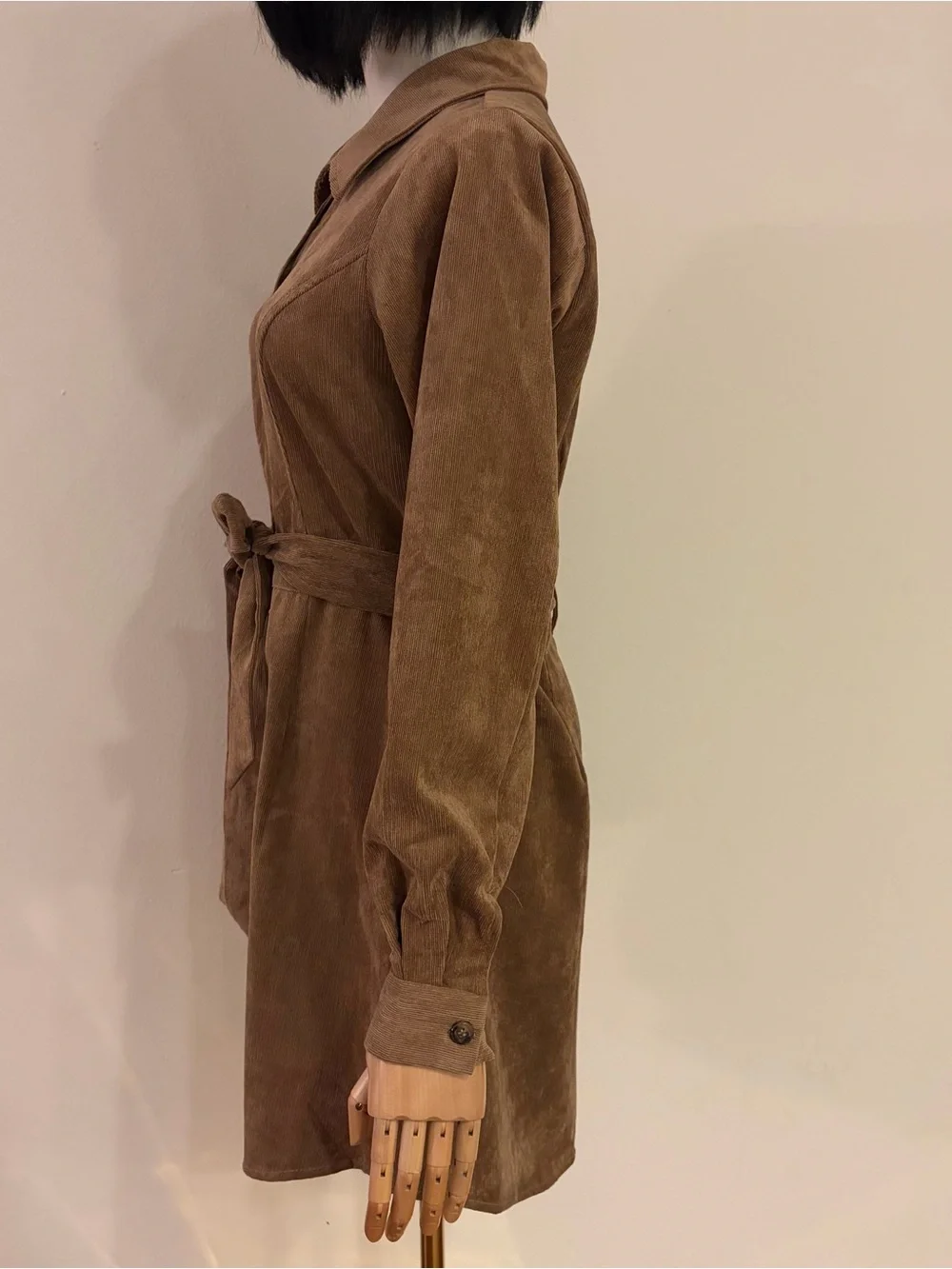 NWT Francesca's Mi Ami Camel Corduroy Belted Shirt Dress M Fits S Brown Mini⁠